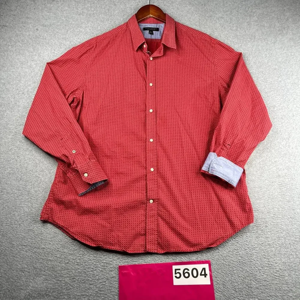 Banana Republic Soft Wash Slim Shirt Red Geometric Button Up Long Sleeve XL